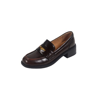 牛皮版~棕色复古乐福鞋女2025新款复古圆头单鞋厚底英伦风小皮鞋