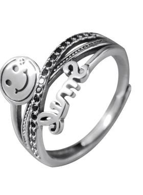 纯银笑脸字母戒指女时尚个性