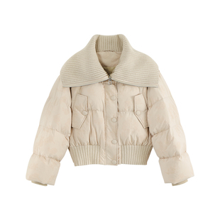 【商场同款】X--MOOM冬季新款针织大翻领面包服提花短羽绒服外套