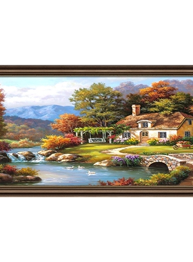 美式客厅挂画欧式复古风景油画