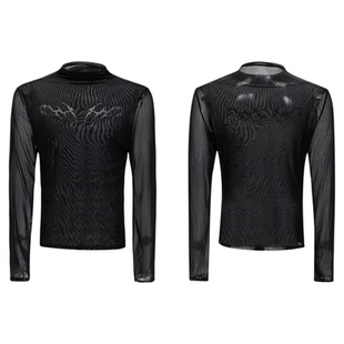 ArguE CulturE原创小众网纱冰感修身打底衫高级立体金属印花T恤