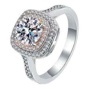 正品进口莫桑石钻戒戒指女925纯银镀18K白金双色公主方包简约轻奢