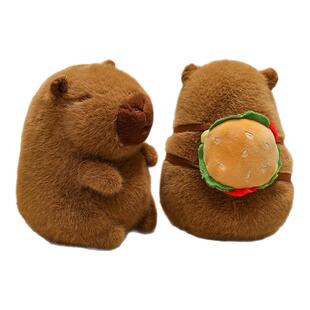 背着汉堡背包卡皮巴拉公仔水豚鼠玩偶桌伴娃娃土拨鼠儿童毛绒玩具