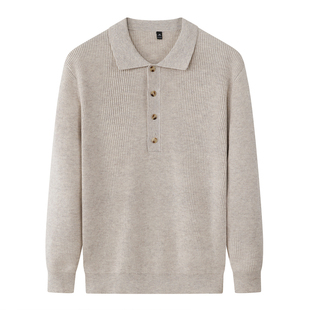 12针细条纹羊绒衫 加厚保暖 polo领男士毛衣休闲复古羊毛衫老钱风