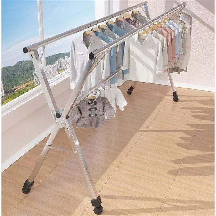 折叠晾衣架落地室内家用阳台杆式伸缩不锈钢神器室外凉晒被子卧室
