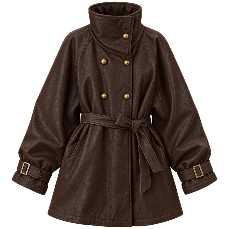 KEIKO智性都市棕色软皮羽绒服