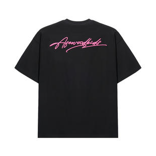 AFGK26SS草写刺绣纯棉短袖美式休闲情侣T恤男女宽松基础打底衫