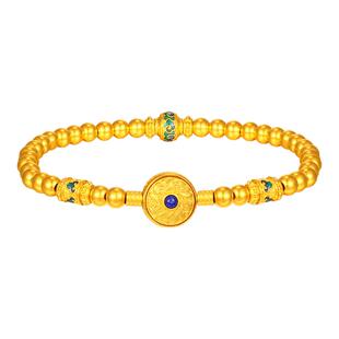 赛菲尔传世臻纯黄金手链女足金999.9青金石古法金手串送妈妈礼物