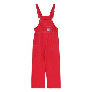 红色多巴胺中学生穿搭牛仔背带裤女春秋小个子减龄可爱连体长裤子