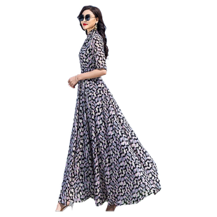 雪纺碎花连衣裙女夏天穿的长裙子气质收腰显瘦大摆裙长款到脚踝55