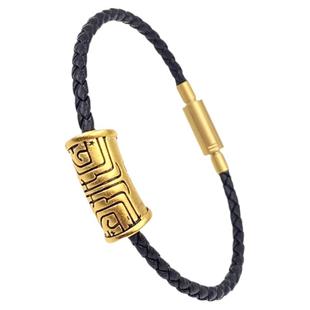 沙金弯管粗5毫手绳穿饕餮黄金珠仿黄金男女红黑皮绳手链小贺同款