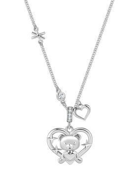 925纯银小熊爱心锁骨链礼物