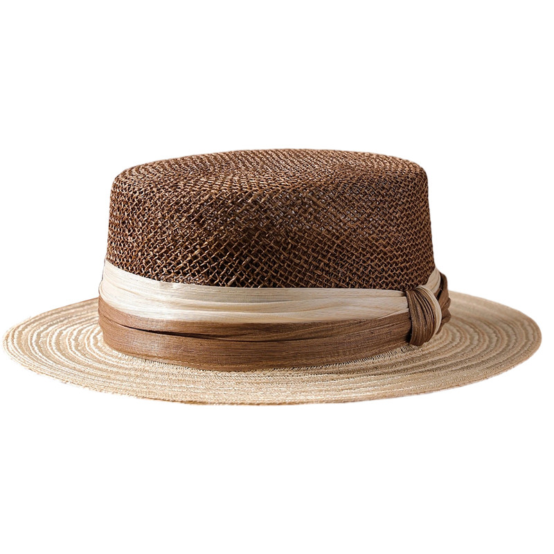 高品质夏季镂空透气法式平顶草帽