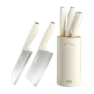 SOWE素味白色不锈钢刀具套装厨房菜刀家用切菜板砧板二合一组合