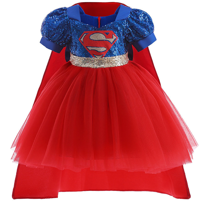 新款女童超人扮演服万圣节漫威superman cos网纱蓬蓬裙活动表演服