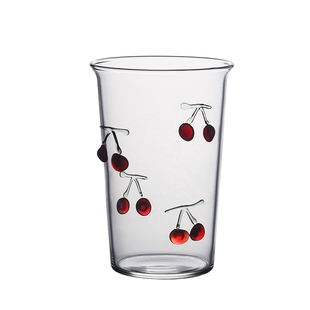 九土耐热好看玻璃水杯樱桃水杯家用玻璃杯咖啡杯精致喝水杯子套装