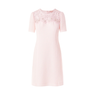 朗姿集团LIME莱茵镂空花边领口设计感粗花呢连衣裙粉色25夏收腰裙