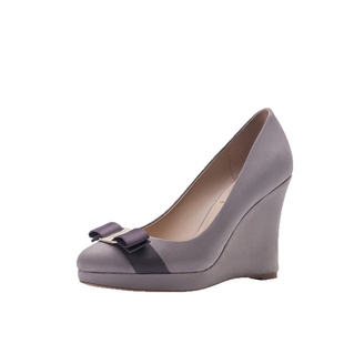 2026新款紫色蝴蝶结坡跟浅口单鞋厚底高跟鞋性格小圆头古早风女鞋