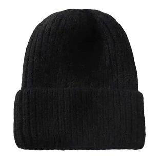 韩版兔毛针织毛线帽女柔软时尚百搭大头围包头帽秋冬保暖护耳冷帽