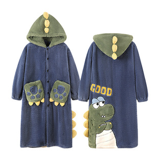 情侣睡衣女款秋冬季加绒加厚男士睡袍珊瑚绒冬天法兰绒浴袍家居服