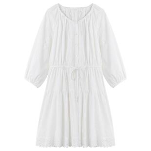 【棉】白色好看连衣裙女夏2026秋季新款通勤绝美高级a字裙子