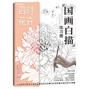 四时花卉 国画白描练习册 工笔花卉描摹本 白描临摹画册 工笔白描底稿 百花线稿集 勾线控笔绘画本 新手画画自学零基础入门 线描画