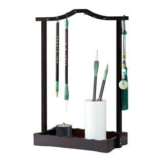 毛笔挂架学生用文房四宝摆件书法收纳架挂毛笔的笔架托毛笔挂笔架毛笔架楠竹笔挂实木新中式多功能收纳置物架