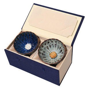 敦煌莲花对杯窑变茶杯茶具套装礼盒博物馆文创礼品新婚结婚礼物