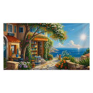 海边港湾背景布北欧挂布卧室床头装饰画布房间客厅墙壁遮丑布艺横