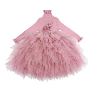 冬装新款粉色公主裙女童蓬蓬连衣裙儿童针织小裙子洋气宝宝大童装