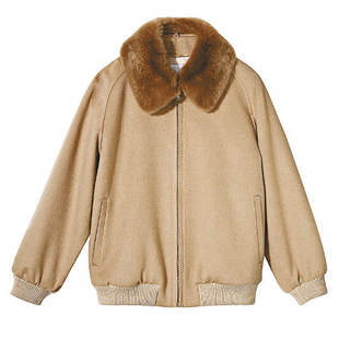 美式飞行员夹克高端羊绒外套夹棉真皮毛领廓形显瘦毛呢短上衣女冬