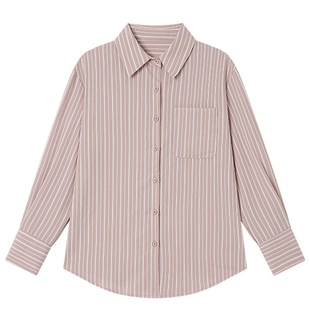 Halo Luu粉色条纹衬衫女春季新款上衣韩系宽松休闲设计感长袖衬衣