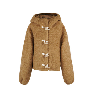 aaaaxbbb 科斯塔异托邦 驼色绒绒羊毛牛角扣外套女短款时尚上衣