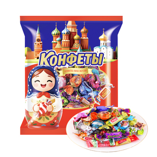 俄罗斯进口巧克力混合糖果KDV紫皮糖休闲零食品年货圣诞喜糖礼盒