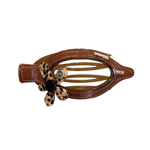 磨砂豹纹花朵鸭嘴夹扁平发夹后脑勺盘发抓夹琥珀色防滑头饰女发饰