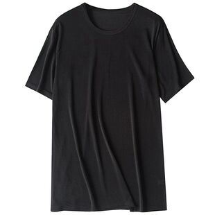 新全桑蚕丝男夏季真丝针织短袖T恤圆领文化衫汗衫上衣睡衣有大码