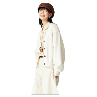 古木夕羊高级感减龄显瘦针织衫女V领纯色显瘦开襟毛衣GS35003016