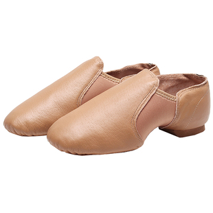 竞技健美操鞋啦啦操鞋肉色舞蹈鞋儿童爵士舞鞋真皮软底驼色舍宾鞋