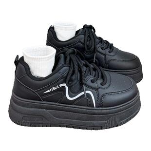 人本松糕黑色板鞋女款2025新款秋冬上班不累脚鞋子厚底百搭小黑鞋