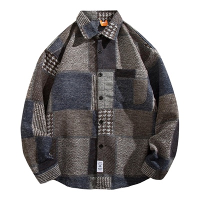 日系复古毛呢格子衬衫外套