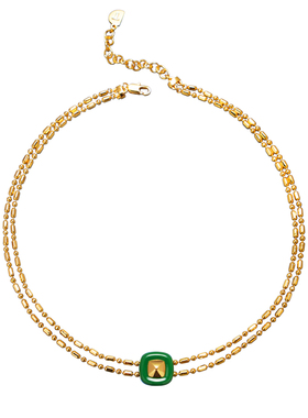 TIDONA手工珐琅双层锁骨链蓝绿色