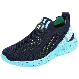 巴布豆童鞋男童网鞋夏款网面透气一脚蹬儿童鞋子中大童男孩运动鞋