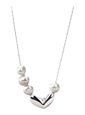 银奥925纯银女爱心珍珠项链