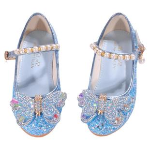 公主鞋女童水晶鞋儿童高跟鞋小女孩中大童鞋爱莎配礼服亮晶晶鞋子