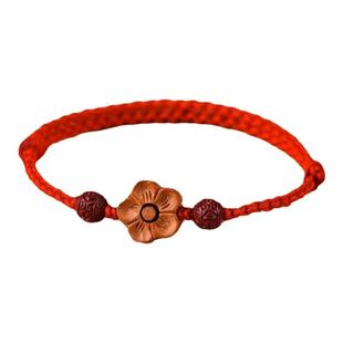 朱砂小桃花红绳手链桃木护身手绳手串脚链女士宝宝儿童婴儿本命年