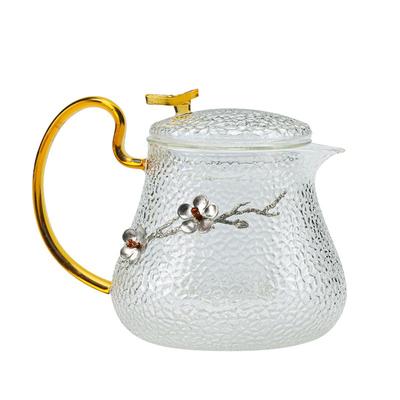 馨玉坊锤纹耐高温办公玻璃茶壶