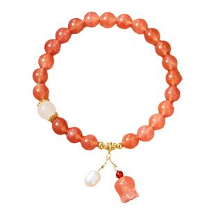 一生一石山寺桃花开盐源玛瑙和田玉手链粉晶花朵型手串女温柔甜美