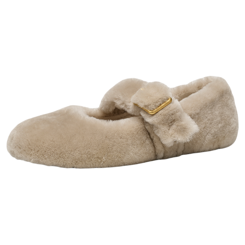 BeauToday毛毛鞋女外穿2025新款秋冬季平底鞋加绒棉鞋玛丽珍女鞋