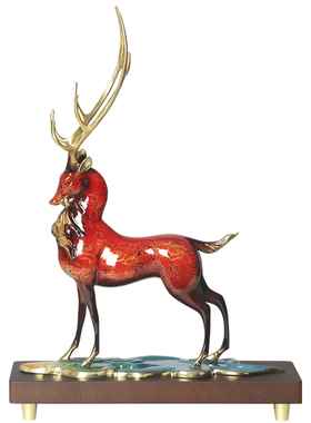 瑞鹿衔福大漆灵鹿摆件送礼