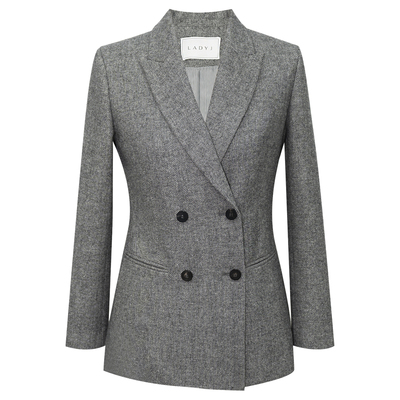 LadyJ进口羊毛楼梯纹双排扣西装
